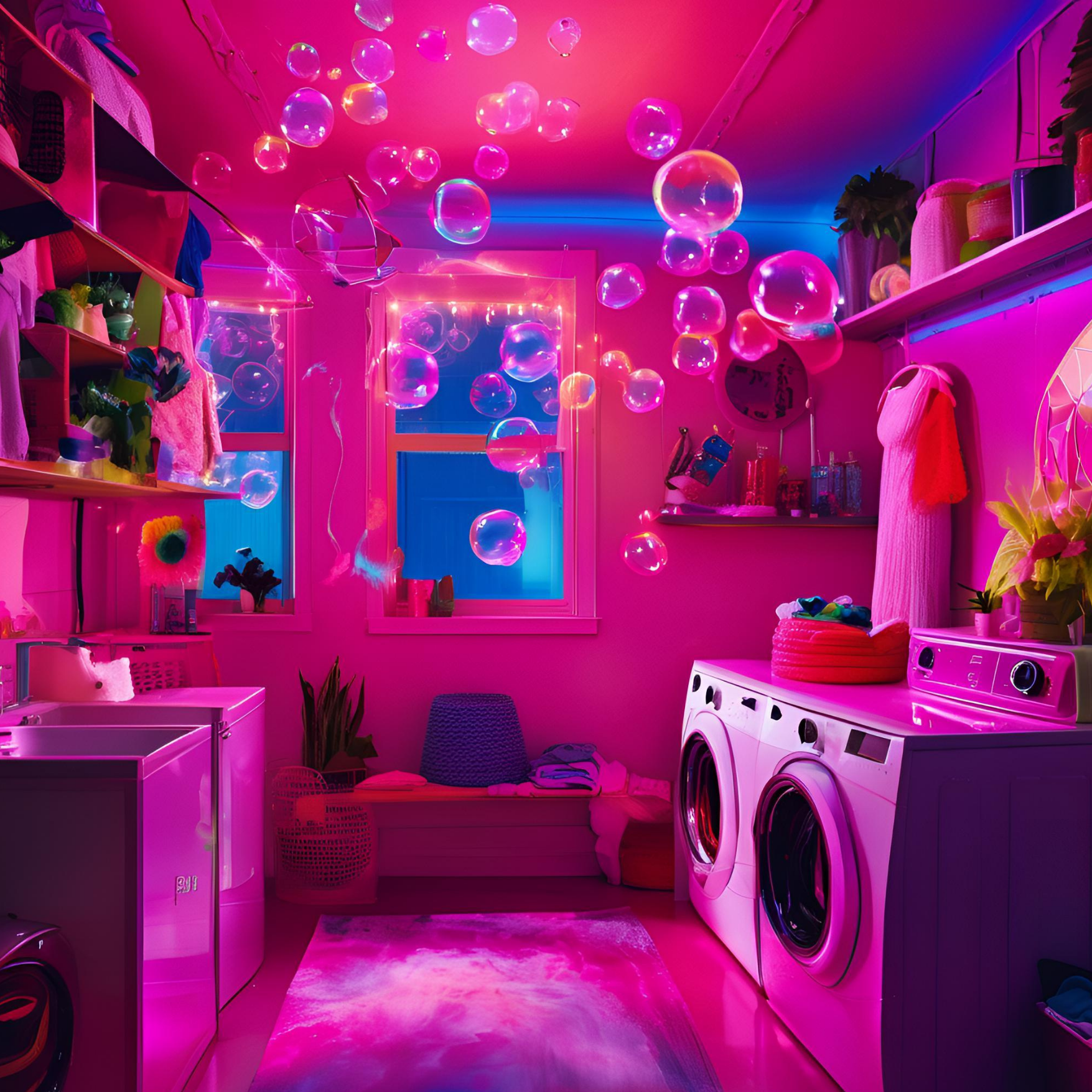 Pink laundry room with bubbles