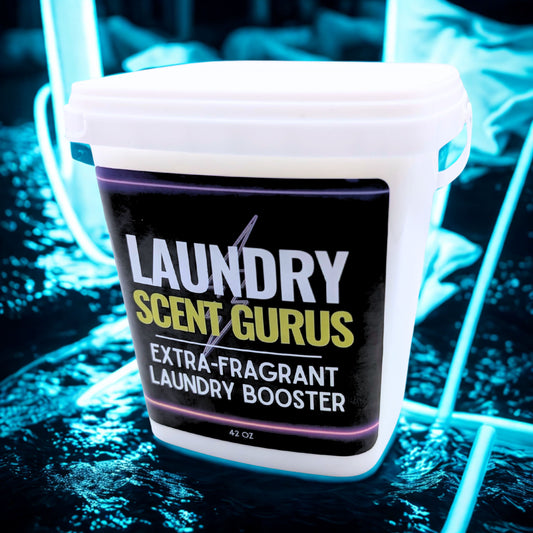 Laundry Scent Gurus Extra-Fragrant Laundry Booster container on a dark background