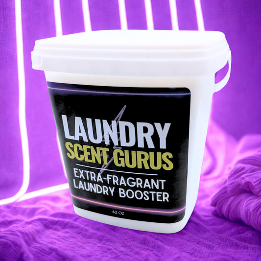Laundry Scent Gurus Extra-Fragrant Laundry Booster container on a purple background