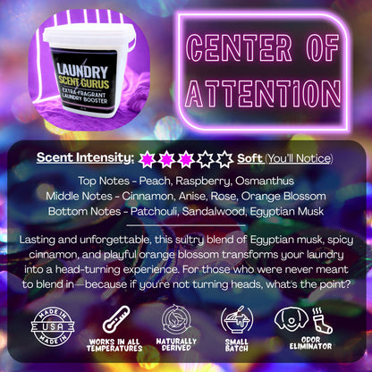 Laundry scent booster product with branding and product details on a colorful background